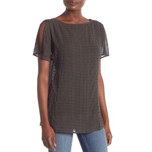14th & Union Gray Split Sleeve Tunic Blouse Sheer Boat Neck Womens XS New